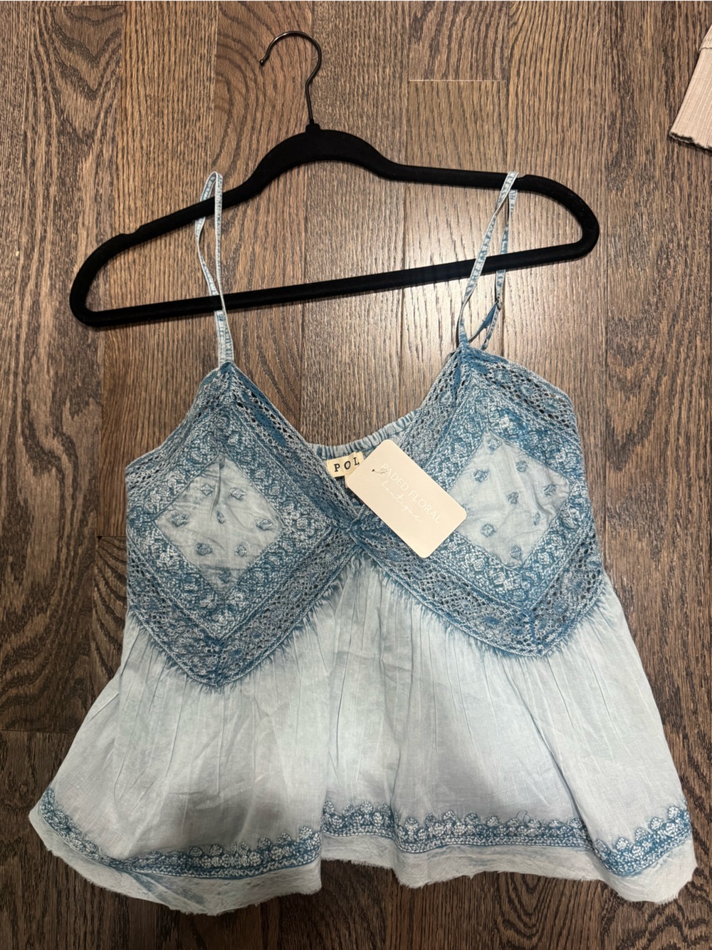POL Light Blue Embroidered Lace-Trim Bandeau Camisole